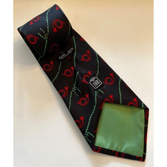 Men’s 58” SØR Hand Sewn Silk Tie French Horn Pattern Luxury Necktie Made in Germ - Picture 3 of 5